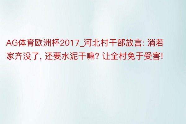 AG体育欧洲杯2017_河北村干部放言: 淌若家齐没了, 还要水泥干嘛? 让全村免于受害!
