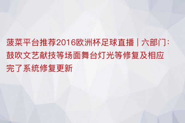 菠菜平台推荐2016欧洲杯足球直播 | 六部门：鼓吹文艺献技等场面舞台灯光等修复及相应完了系统修复更新